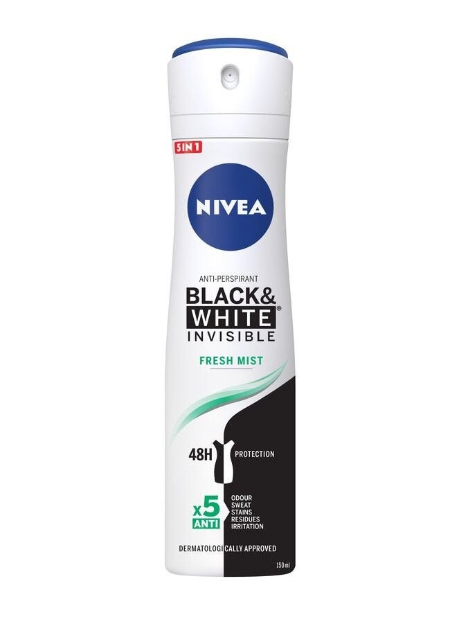 NIVEA Invisible Black & White Fresh Mist Body Deodorant Spray – 150ml - Image 1