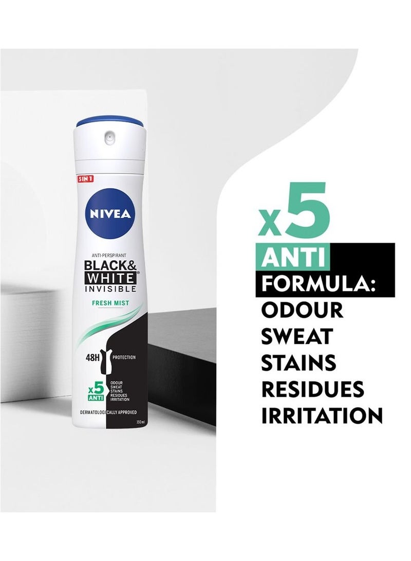 NIVEA Invisible Black & White Fresh Mist Body Deodorant Spray – 150ml - Image 2