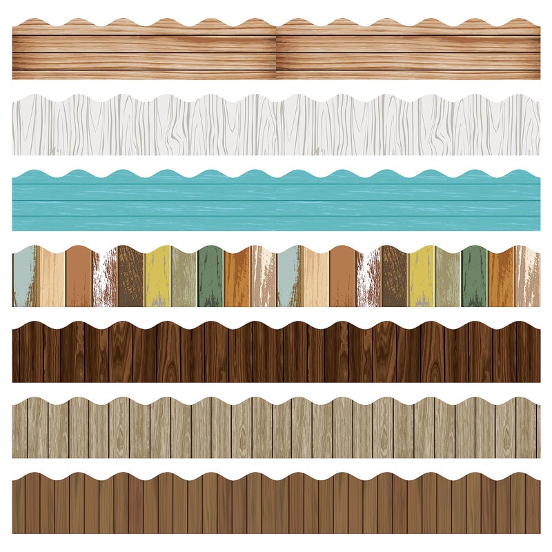 BXawi 84Pcs Wood Bulletin Board Borders Rustic Wood Scalloped Borders Trim Farmhouse White Wood Dark Wood Grain Classroom Borders Back to School Chalkboard Wall Door Decor for Home Office Supplies - Image 3