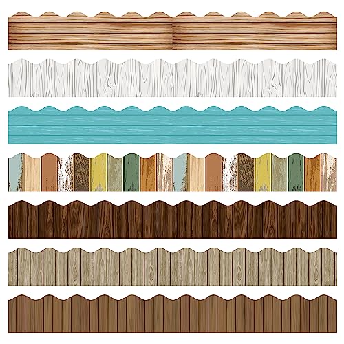 BXawi 84Pcs Wood Bulletin Board Borders Rustic Wood Scalloped Borders Trim Farmhouse White Wood Dark Wood Grain Classroom Borders Back to School Chalkboard Wall Door Decor for Home Office Supplies - Image 1