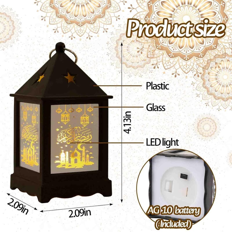 Glodecart 2 قطعة فوانيس رمضان سوداء، نمط قلعة صغيرة، إضاءة LED، بطارية مشمولة، للطاولة أو التعليق، ديكورات رمضان للمنزل والهواء الطلق، مقاس 5 × 2 × 2 بوصة، وزن 0.15 كجم. - Image 2