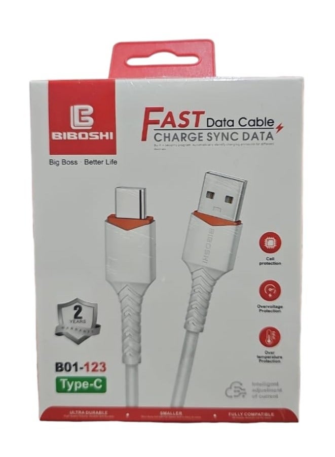 Biboshi Type C Fast Charging and Data Cable White