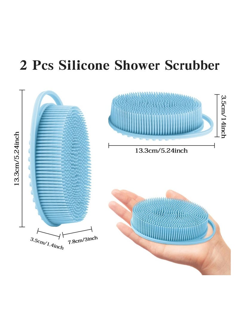 Flushrenic 2-Piece Silicone Body Scrub Set with Loofah Exfoliating Soft Shower Brush for Body, 2-in-1 Bath and Shampoo Wash Brush for Skin Exfoliation, Suitable for Men and Women (Blue and Pink) - Image 2