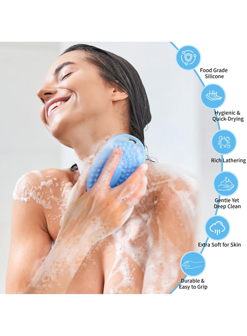 Flushrenic 2-Piece Silicone Body Scrub Set with Loofah Exfoliating Soft Shower Brush for Body, 2-in-1 Bath and Shampoo Wash Brush for Skin Exfoliation, Suitable for Men and Women (Blue and Pink) - Image 4