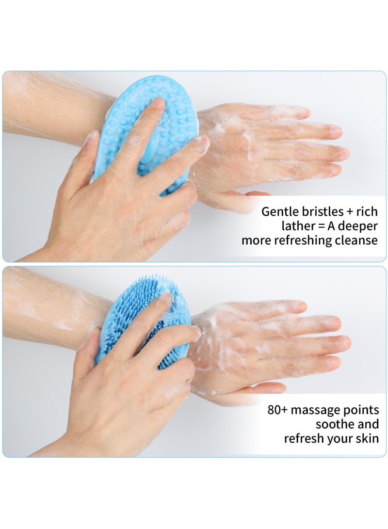 Flushrenic 2-Piece Silicone Body Scrub Set with Loofah Exfoliating Soft Shower Brush for Body, 2-in-1 Bath and Shampoo Wash Brush for Skin Exfoliation, Suitable for Men and Women (Blue and Pink) - Image 5