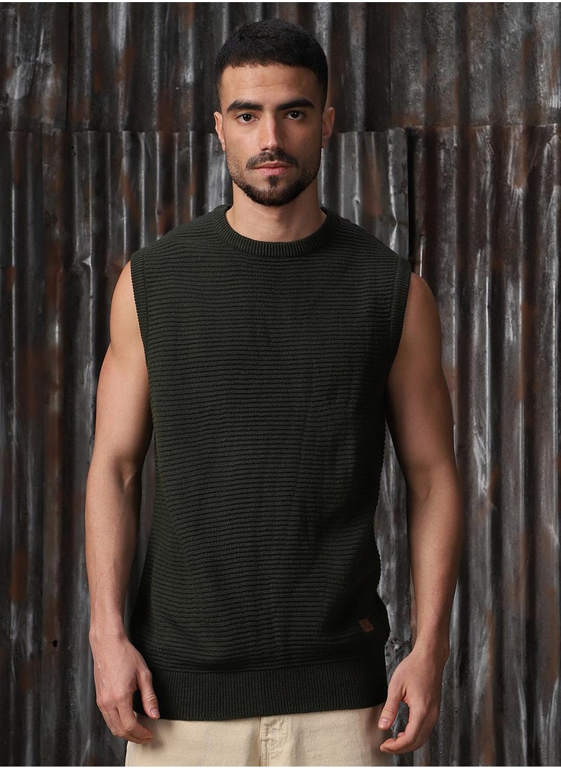 HIGH STAR - Men's Olive 100% Acrylic Solid Relaxed Fit Sweater - Image 1