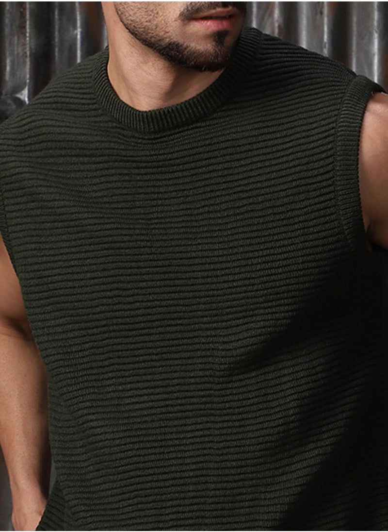 HIGH STAR - Men's Olive 100% Acrylic Solid Relaxed Fit Sweater - Image 1
