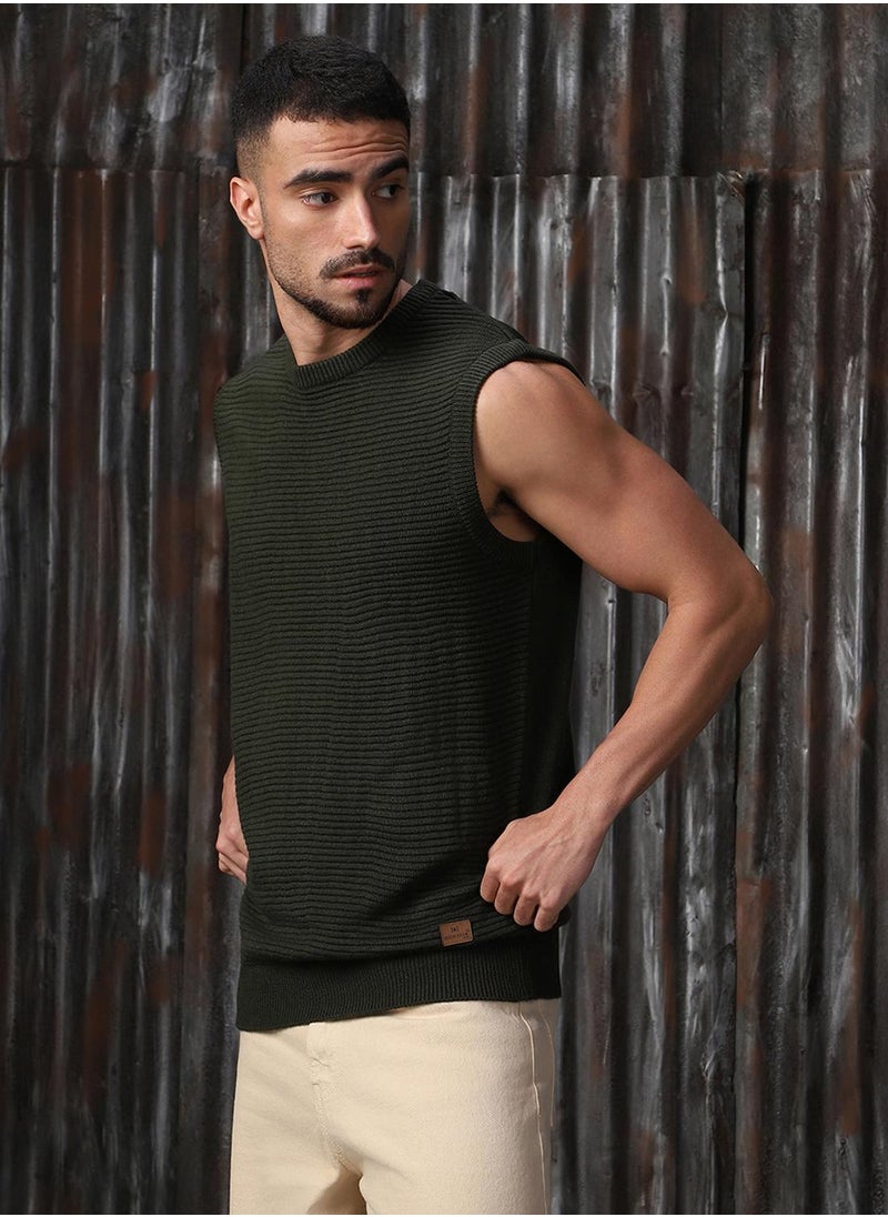 HIGH STAR - Men's Olive 100% Acrylic Solid Relaxed Fit Sweater - Image 1