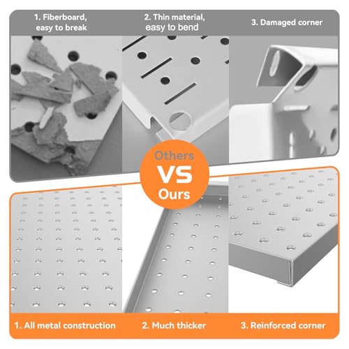 WALMANN Metal Pegboard Panels for Wall Garage Tools Pegboard for Garage, Workbench, Peg Board Tool Organizer Board(Pack of 2, Grey) - Image 5