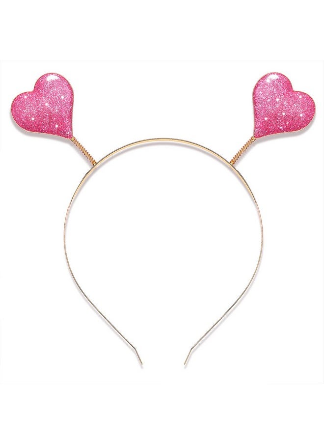 Boderier Oderier Valentine'S Day Heart Headband Glitter Heart Metal Hair Hoop Hairband Festive Party Hair Accessories Pink  - Image 1