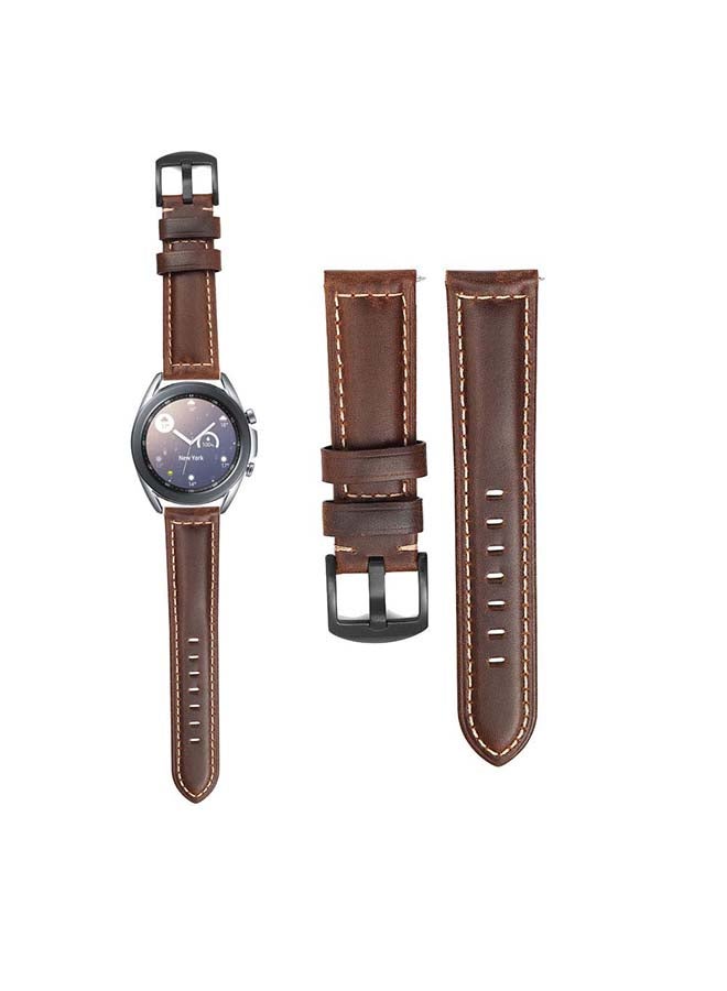 Perfii Retro Wax Genuine Leather Replacement Band For Samsung Galaxy Watch3 41mm Dark Brown - Image 1