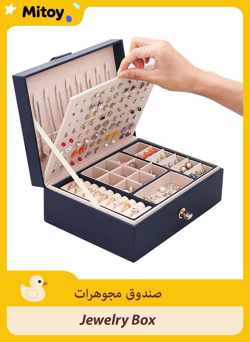 Mitoy Jewelry Organizer Box Necklaces Rings Earrings Holder Organizer Storage Case Double Layer Display with Removable Tray Elegant Jewelry Box - Image 1