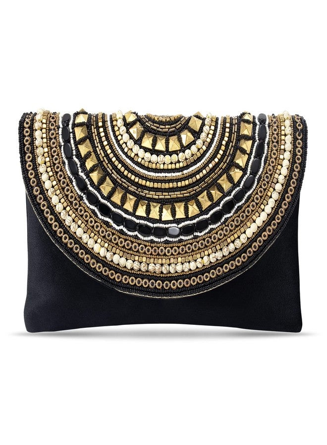 Peora Black Clutch Purses for Women Wedding Handmade Evening Handbags Party Bridal Clutch (C12BL) - Image 1