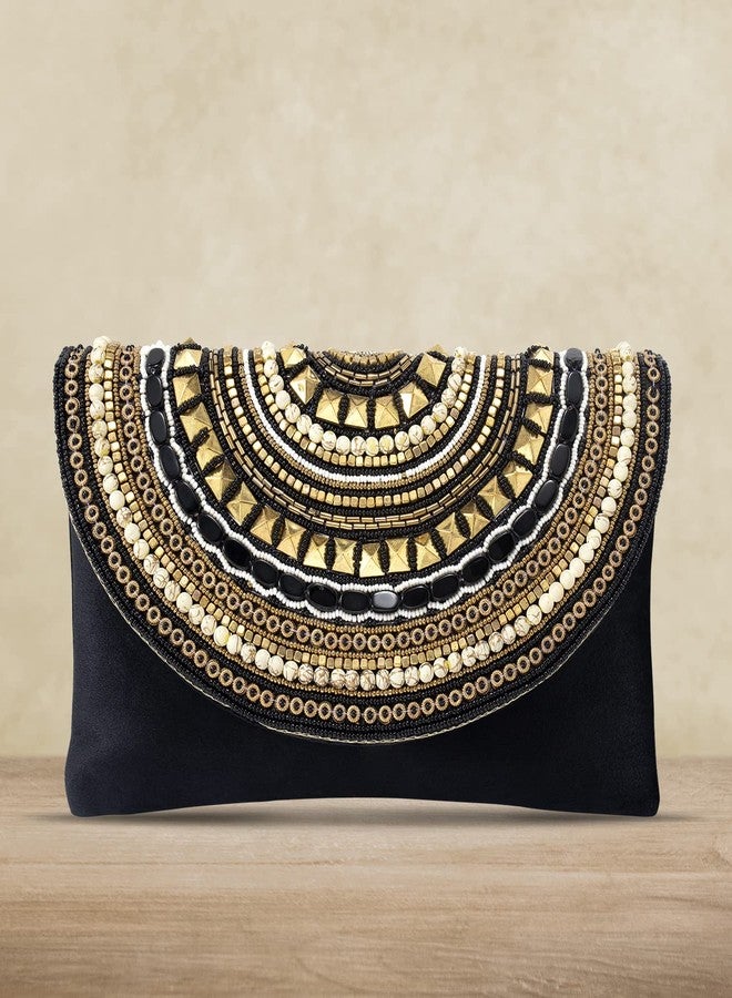 Peora Black Clutch Purses for Women Wedding Handmade Evening Handbags Party Bridal Clutch (C12BL) - Image 3