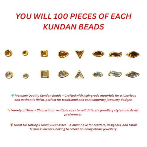 UniKart Kundan Beads for Jewellery Making - 1600 Pcs White & Golden with Free Fabric Glue | Aari Work, Hand Embroidery, Art & Craft Supplies - Image 2