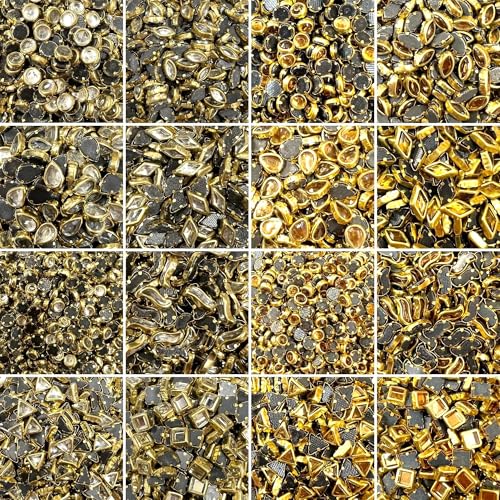 UniKart Kundan Beads for Jewellery Making - 1600 Pcs White & Golden with Free Fabric Glue | Aari Work, Hand Embroidery, Art & Craft Supplies - Image 1