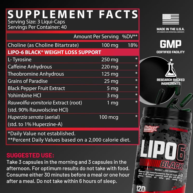 Nutrex Research Nutrex Lipo6 Black Max Strength Fat Burner  Fast Acting Energy Weight Loss Diet Pills  Appetite Suppressant Metabolism Booster  120 Capsules - Image 5