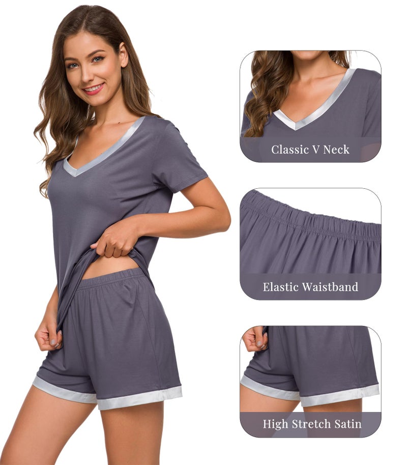 WiWi Bamboo Viscose Pajama Set for Women Soft Short Sleeve Summer Cooling 2 Piece Pjs Sleepwear Plus Size Loungewear Lounge, Dark Grey, X-Large - Image 3