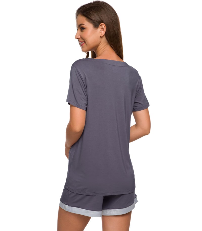 WiWi Bamboo Viscose Pajama Set for Women Soft Short Sleeve Summer Cooling 2 Piece Pjs Sleepwear Plus Size Loungewear Lounge, Dark Grey, X-Large - Image 2