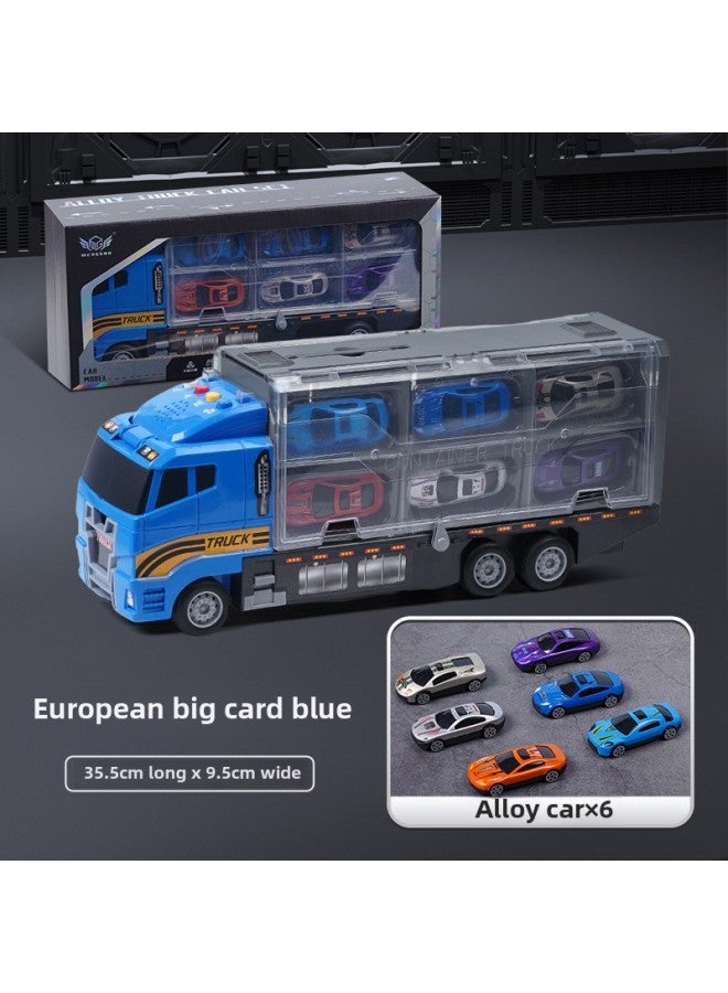 Alloy Engineering Vehicle Children's Storage Container Truck Large Rail Transport Vehicle Early Education Educational Toys Car Wholesale-Color:City Short-head Container Truck + No. 5 Sunroof Sports Car  - Image 1
