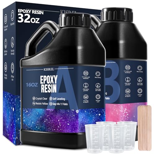 KISREL Epoxy Resin 32OZ - Crystal Clear Epoxy Resin Kit - No Yellowing No Bubble Casting Resin for Art Crafts, Jewelry Making, Wood & Resin Molds(16OZ x 2) - Image 1