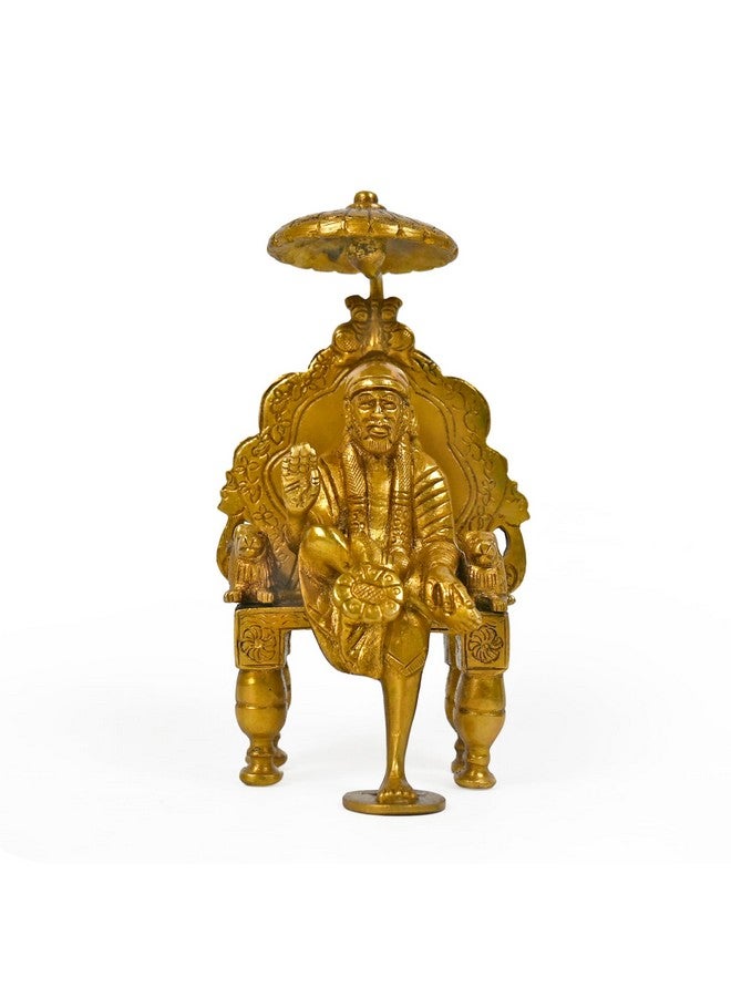 CRAFTHUT Beautiful Brass Statue Idol Shirdi Sai Baba with Chair and Chatra Statue Religious Harmony Gift Spiritual for Home Décor, Office Decorative Items (LXBXH- 8.5 X7.0 X15.0 CMS) - Image 5