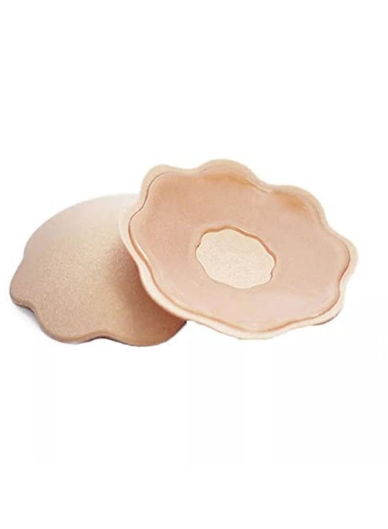 Glamroot 2-Piece Reusable Cotton Silicone Nipple Cover Bra Pad Beige - Image 1