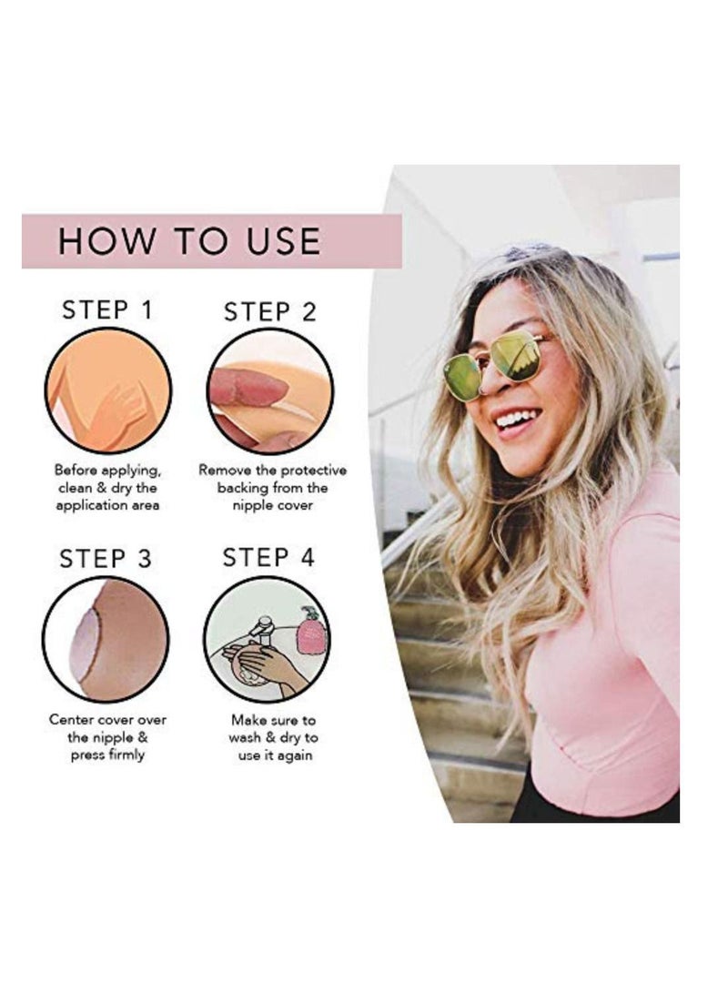 Glamroot 2-Piece Reusable Cotton Silicone Nipple Cover Bra Pad Beige - Image 3