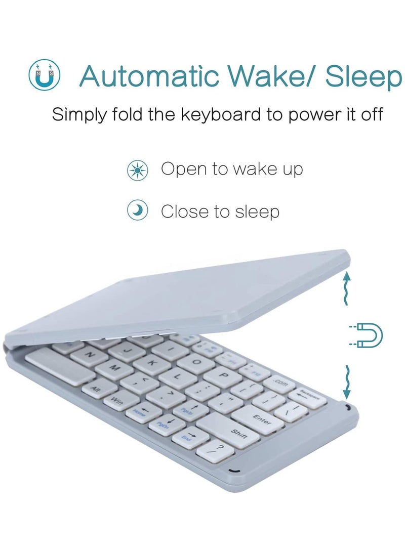 ELIKLIV Foldable Bluetooth keyboard: the best choice for versatile and ultra-portable input. Palm-sized, easy to carry. Typing is smooth and silent, and it works with multi-system devices. Beautiful appearance and long battery life. 12 shortcut keys for increased efficiency. It is a powerful assistant for work and entertainment, meeting the input needs of a variety of scenarios, and it is worth having. (White) - Image 5