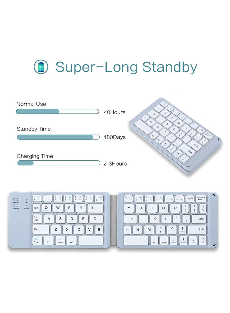 ELIKLIV Foldable Bluetooth keyboard: the best choice for versatile and ultra-portable input. Palm-sized, easy to carry. Typing is smooth and silent, and it works with multi-system devices. Beautiful appearance and long battery life. 12 shortcut keys for increased efficiency. It is a powerful assistant for work and entertainment, meeting the input needs of a variety of scenarios, and it is worth having. (White) - Image 3