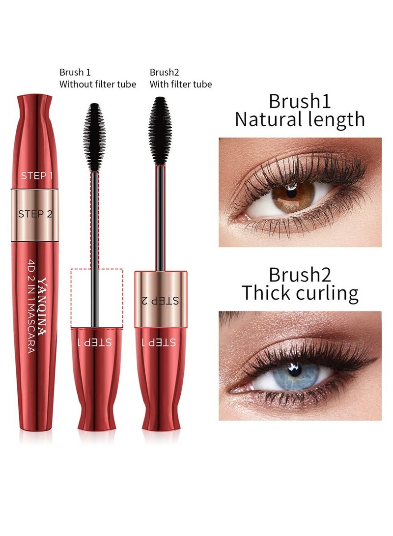 Excefore 4D Silk Fiber Lash Mascara, 2 brush heads, 2 in 1 Mascara, Lengthening and Thick, Waterproof Extra Long Lash Eyelashes, Voluminous Eyelashes , Smudge-proof (1 Pcs) - Image 3