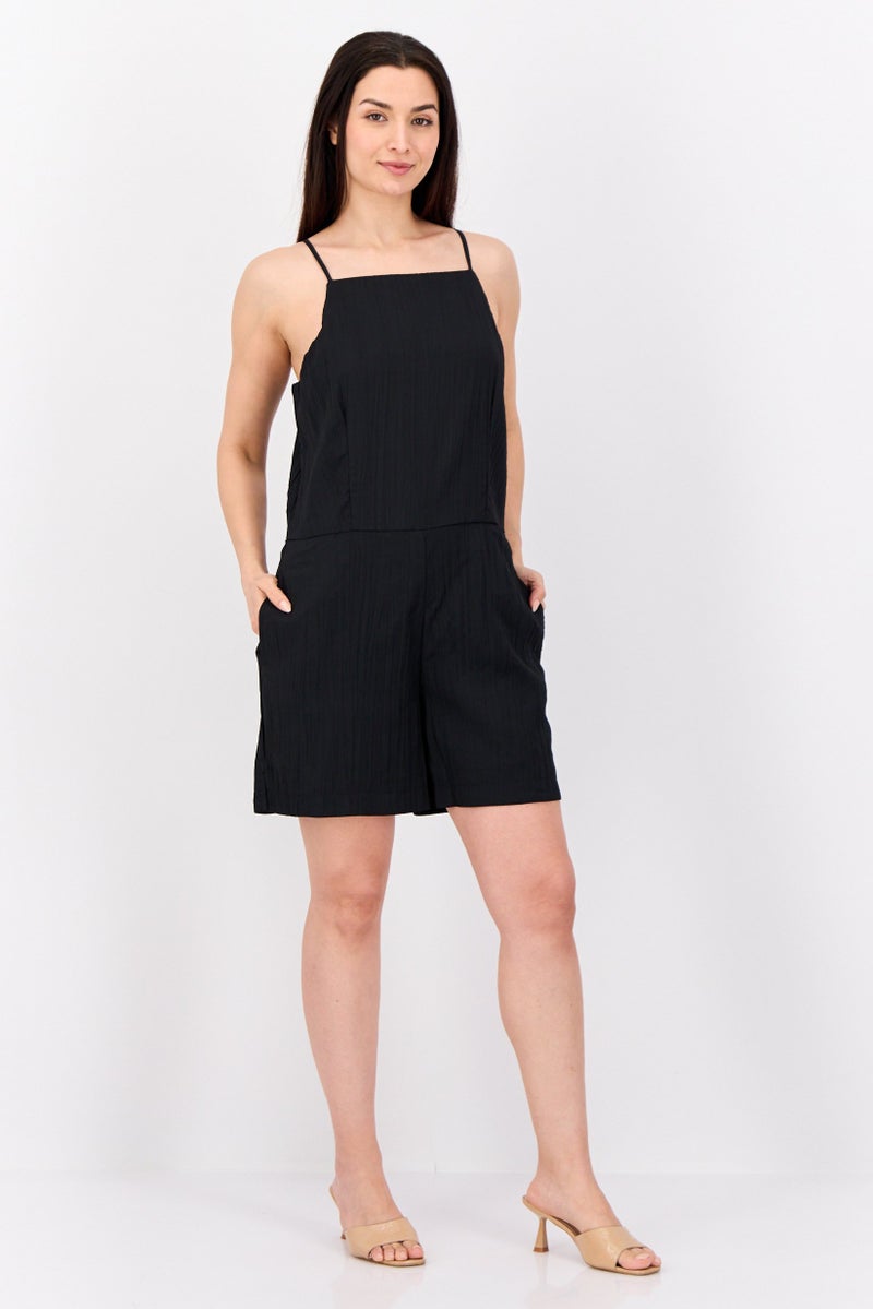 ESPRIT Women Plain Sleeveless Playsuits, Black  - Image 3