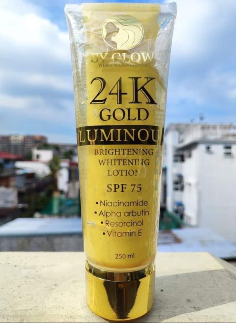 SY GLOW 24K Gold Luminou Brightening Whitening Lotion 250ml - Image 3