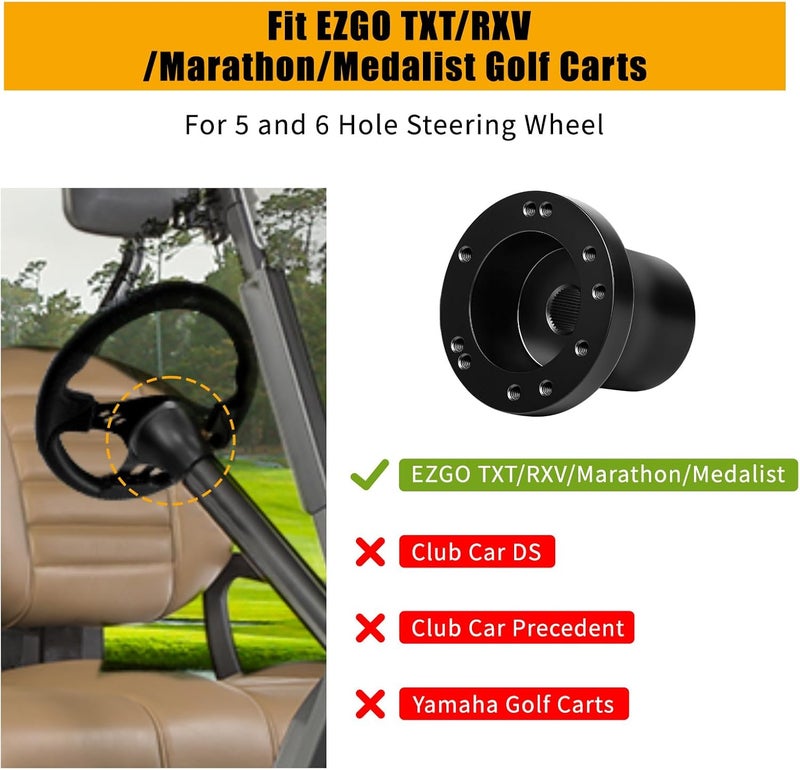 MOSNAI EZGO Steering Wheel Adapter Golf Cart Steering Wheel Adapter for EZGO TXT&RXV Golf Carts Mounting Adapter(Black) - Image 4