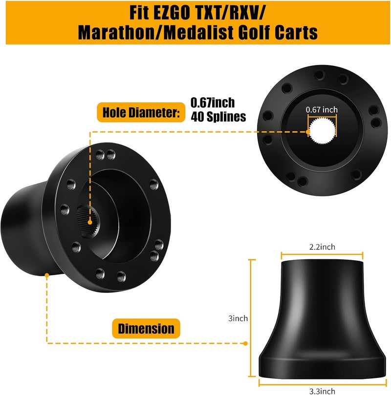 MOSNAI EZGO Steering Wheel Adapter Golf Cart Steering Wheel Adapter for EZGO TXT&RXV Golf Carts Mounting Adapter(Black) - Image 2