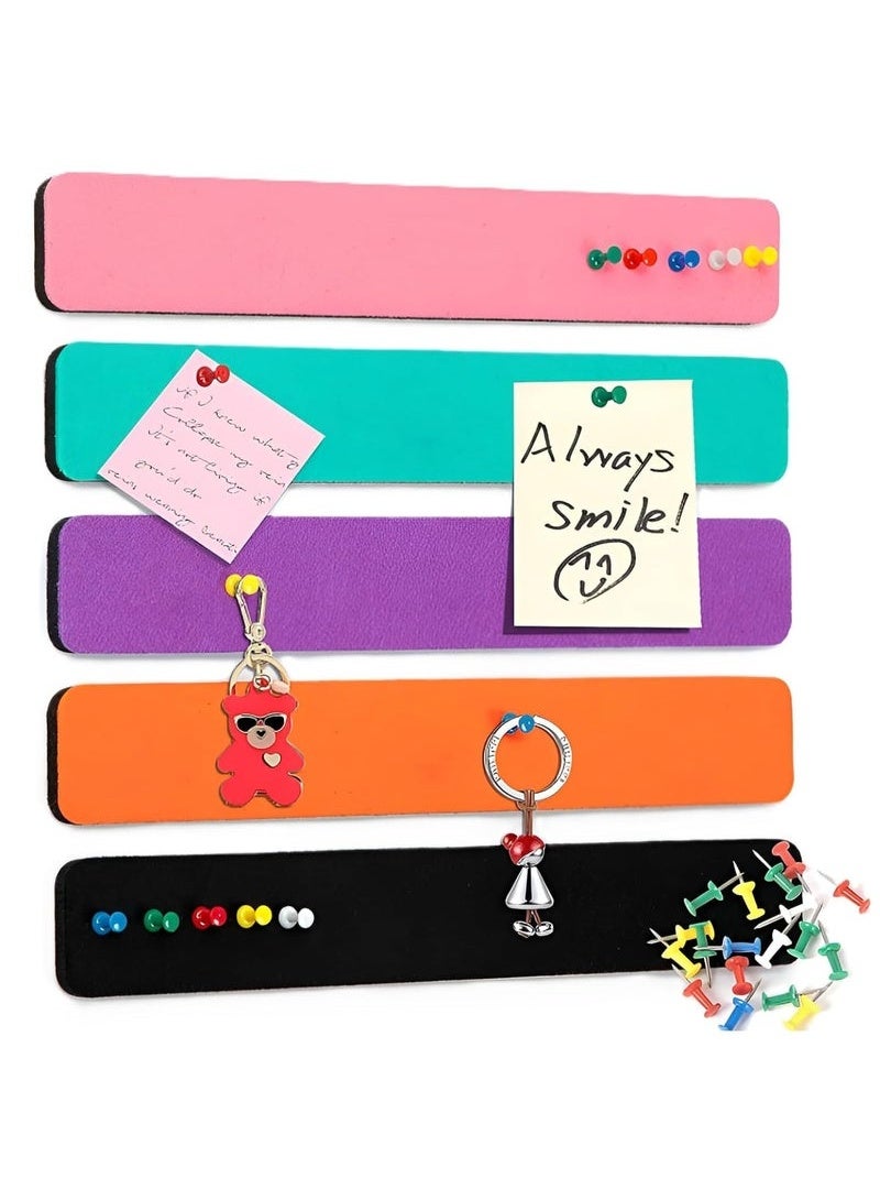 Little gorilla 5 Pack Bulletin Board Strips, Felt Pin Board Bar with 35 Push Pins Self-Adhesive Felt Bulletin Board for Office School Home Wall Decoration, for Organize Memo, Photos, Display（Multicolor） - Image 1