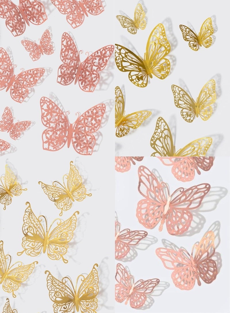 Luxurious 48-Piece 3D Butterfly Wall Decor – Gold & Rose Gold, 4 Elegant Designs, 3 Sizes, High-Gloss Metallic Finish – DIY Wall Stickers for Home, Bedroom, Wedding & Events - Image 2