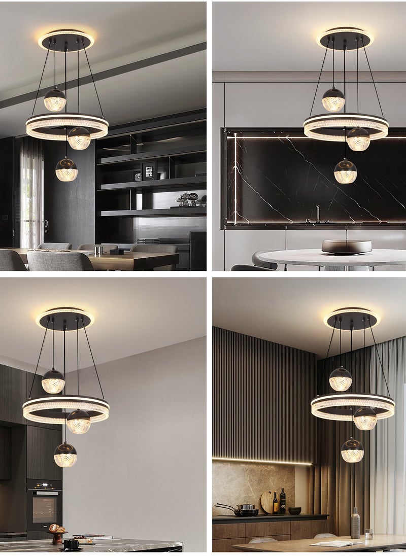 YATAI LIGHTING ثريا بثلاثة رؤوس معلّقة لغرفة الطعام، ثريا حديثة ذات شكل دائري باللون الأسود مع ثلاثة مصابيح معلّقة لطاولة جزيرة المطبخ، درجة حرارة اللون قابلة للتعديل وارتفاع الثريا  - Image 2