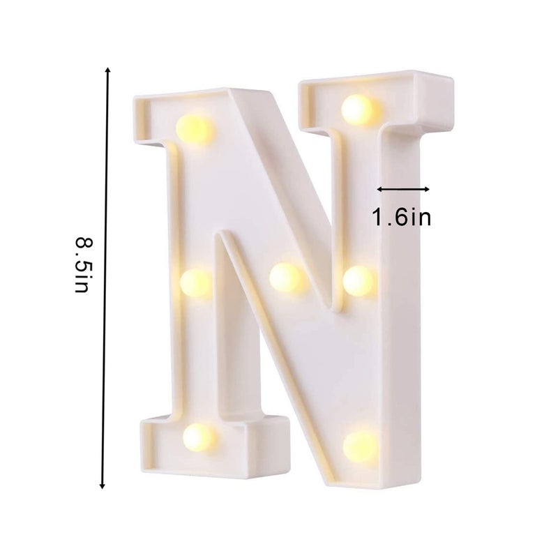 Party Propz ضوء الحرف N - 1 قطعة من أضواء الحروف الماركيه، ديكور غرف جمالي، أضواء حروف عيد الميلاد، أضواء أسماء ماركيه، عناصر تزيين غرف الأطفال (بولي بروبيلين، أبيض)، LED - Image 2