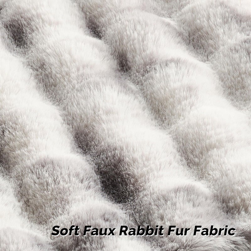 FUTEI Grey White Decorative Throw Pillow Covers 18x18 Inch Set of 2,Soft Fuzzy Faux Rabbit Fur Cushion Covers with Raised Texture,Neutral Boho Home Decor for Couch Bed Living Room - Image 2