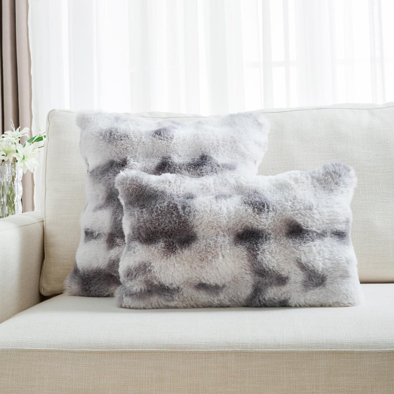 FUTEI Grey White Decorative Throw Pillow Covers 18x18 Inch Set of 2,Soft Fuzzy Faux Rabbit Fur Cushion Covers with Raised Texture,Neutral Boho Home Decor for Couch Bed Living Room - Image 5