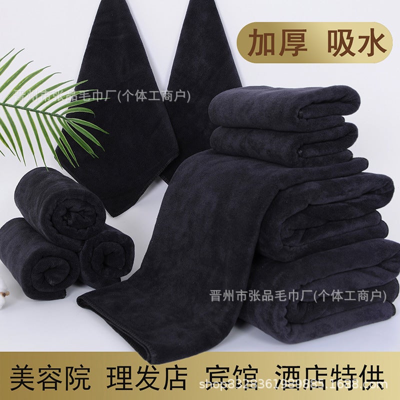 Generic Pure black towel bath towel for hotel, beauty salon, barber shop, hair salon, household absorbent and lint-free Black 