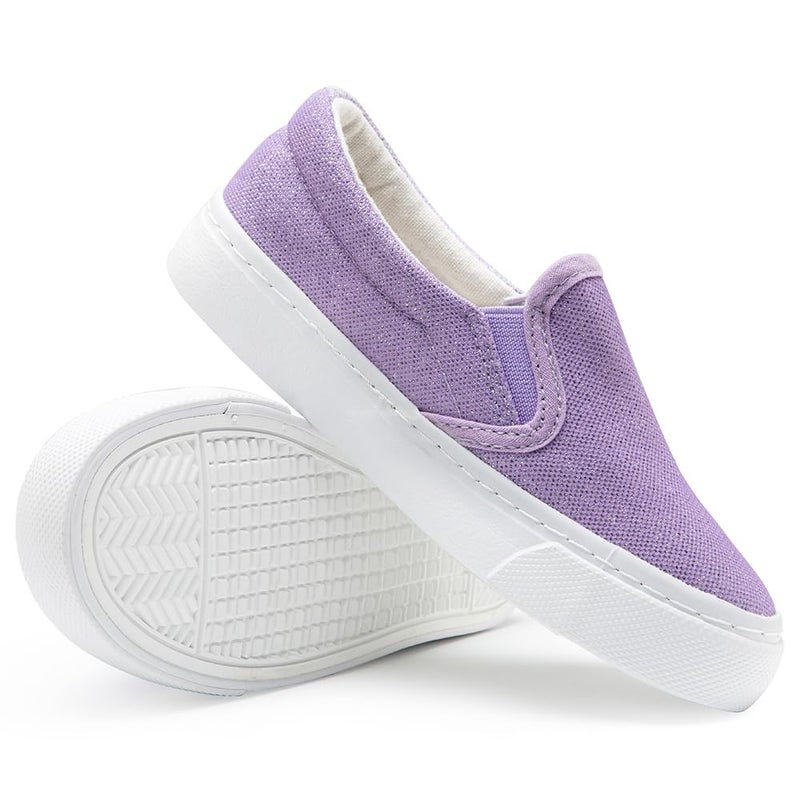 Toandon Toddler Girls Kids Sneakers Loafer Walking Shoes Slip On Child Glimmer Glitter Sparkle Low Top Non Slip Rubber Sole Lightweight Breathable Outdoor Fashion Casual Purple Size 11 - Image 5