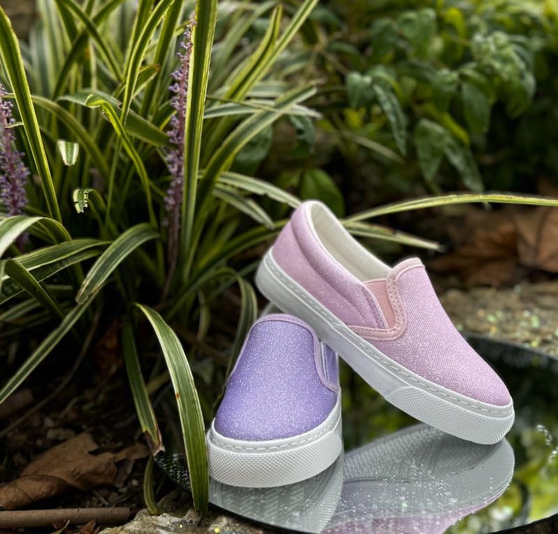 Toandon Toddler Girls Kids Sneakers Loafer Walking Shoes Slip On Child Glimmer Glitter Sparkle Low Top Non Slip Rubber Sole Lightweight Breathable Outdoor Fashion Casual Purple Size 11 - Image 2