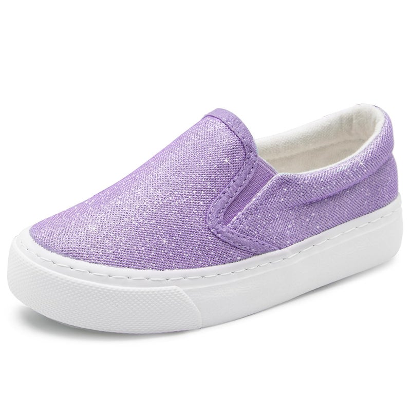 Toandon Toddler Girls Kids Sneakers Loafer Walking Shoes Slip On Child Glimmer Glitter Sparkle Low Top Non Slip Rubber Sole Lightweight Breathable Outdoor Fashion Casual Purple Size 11 - Image 1