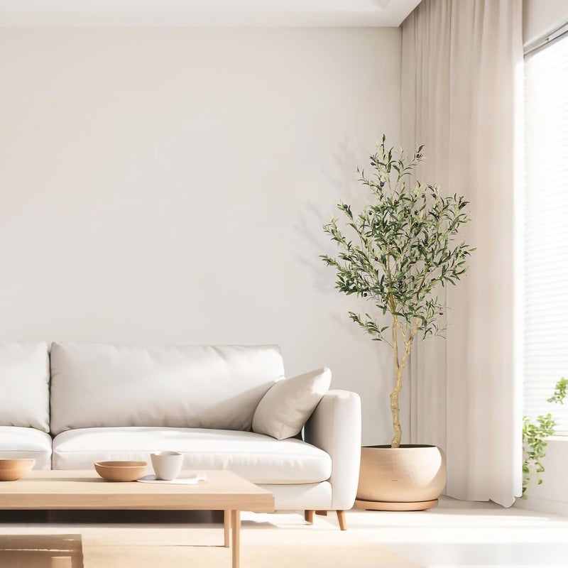 REALEAD 6ft Faux Olive Tree, Tall Olive Tree Plants, Fake Potted Olive Silk Tree, Artificial Olive Trees for Modern Home Office Living Room Floor Decor Indoor - Image 3