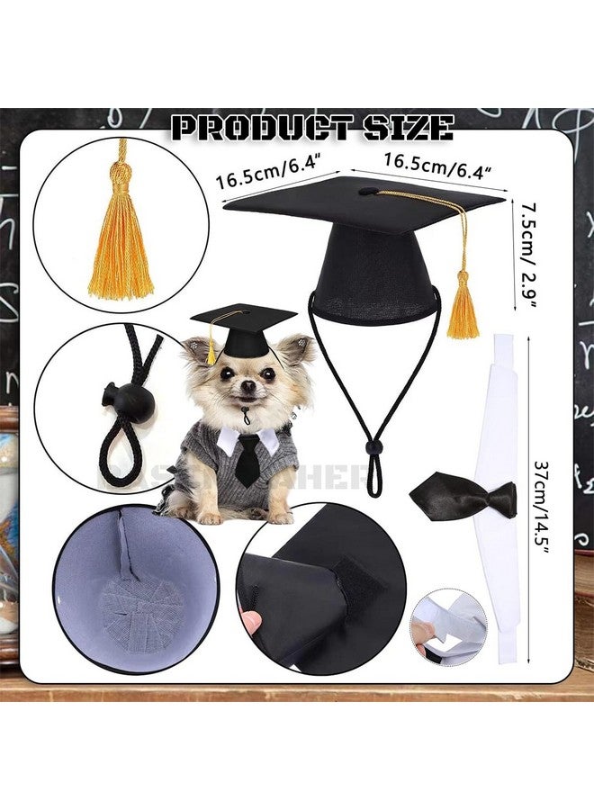 بيسماهير قبعات تخرج للحيوانات الأليفة مكونة من قطعتين مع ربطة عنق على شكل فيونكة، لكلب صغير وقط، وقبعة تخرج باللونين الأبيض والأسود مع شرابات وربطة عنق، طقم من أجل الجراء والقطط الصغيرة، ومهرجانات العطلات، وحفلات الكرنفال، وإكسسوارات الأزياء - Image 2