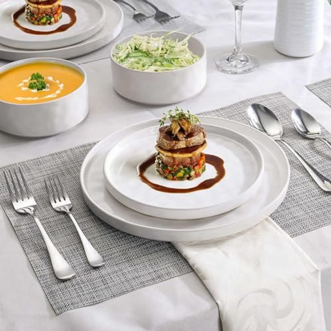 LIANYU Stoneware Dinnerware Sets, 12 Piece Plates and Bowls Dish Set for 4, Kitchen Speckled Dinner Ware Dining Dishware, Microwave & Dishwasher Safe, Polar White - Image 2