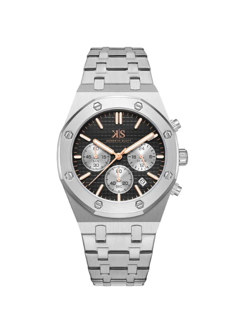 KENNETH SCOTT Kenneth Scott K24112-SBSB Men's Multi Function Display Watch & Stainless steel Strap Silver