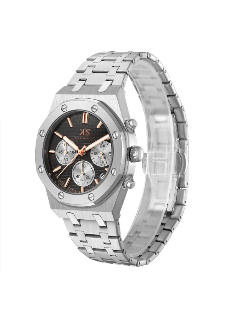 KENNETH SCOTT Kenneth Scott K24112-SBSB Men's Multi Function Display Watch & Stainless steel Strap Silver